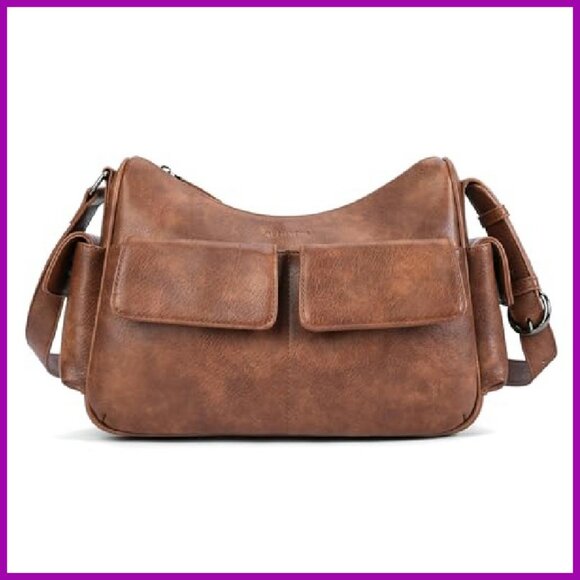 Vegan Leather Shoulder Bag, Multi-Pocket Crossbody, 11.2x7.8x3.7 - Picture 2 of 7